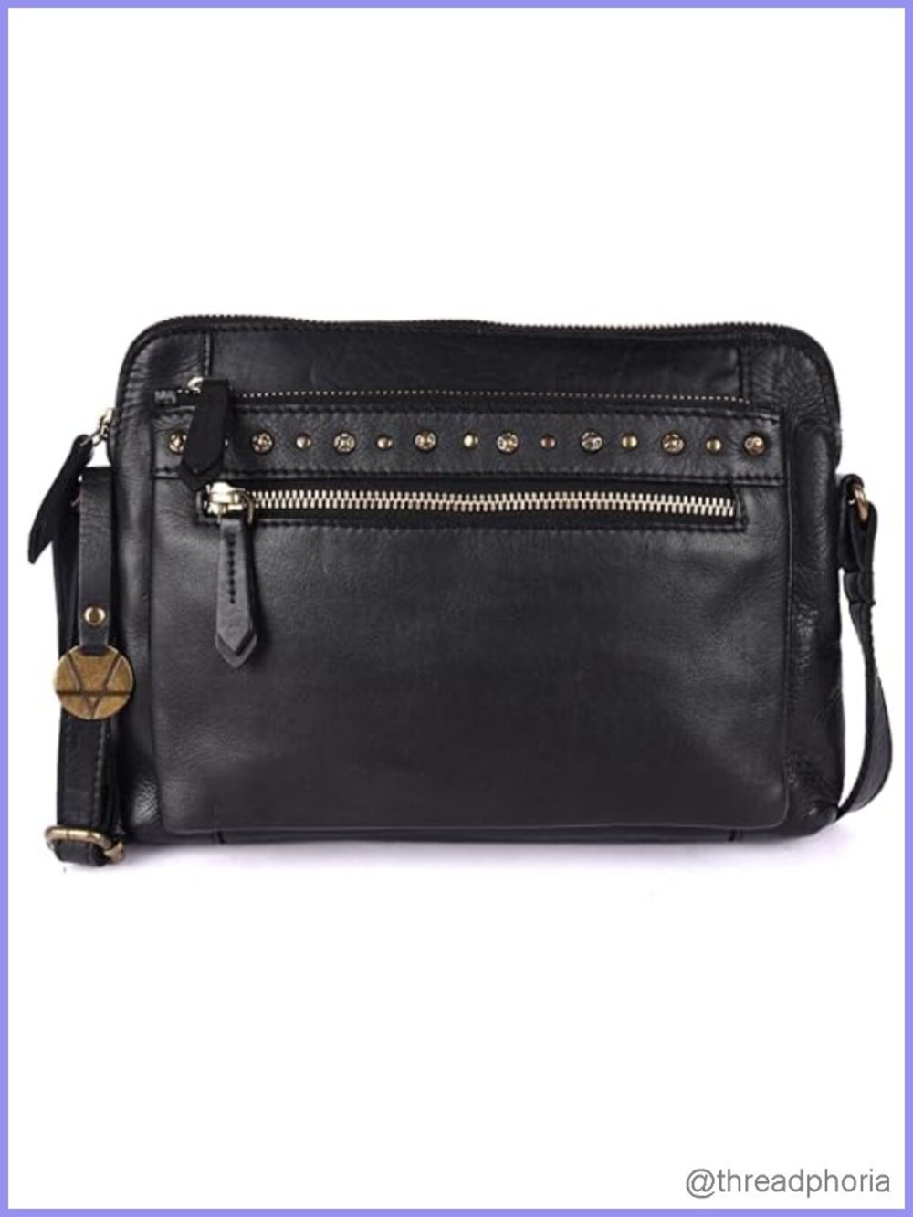 Genuine Italian Leather Boho Studded Crossbody Bag with YKK Zippers